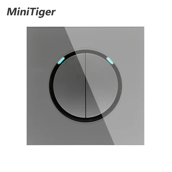 

EsooLi 2 Gang 1 Way Random Click On / Off Wall Light Switch With LED Indicator Knight Gray Crystal Tempered Glass Panel