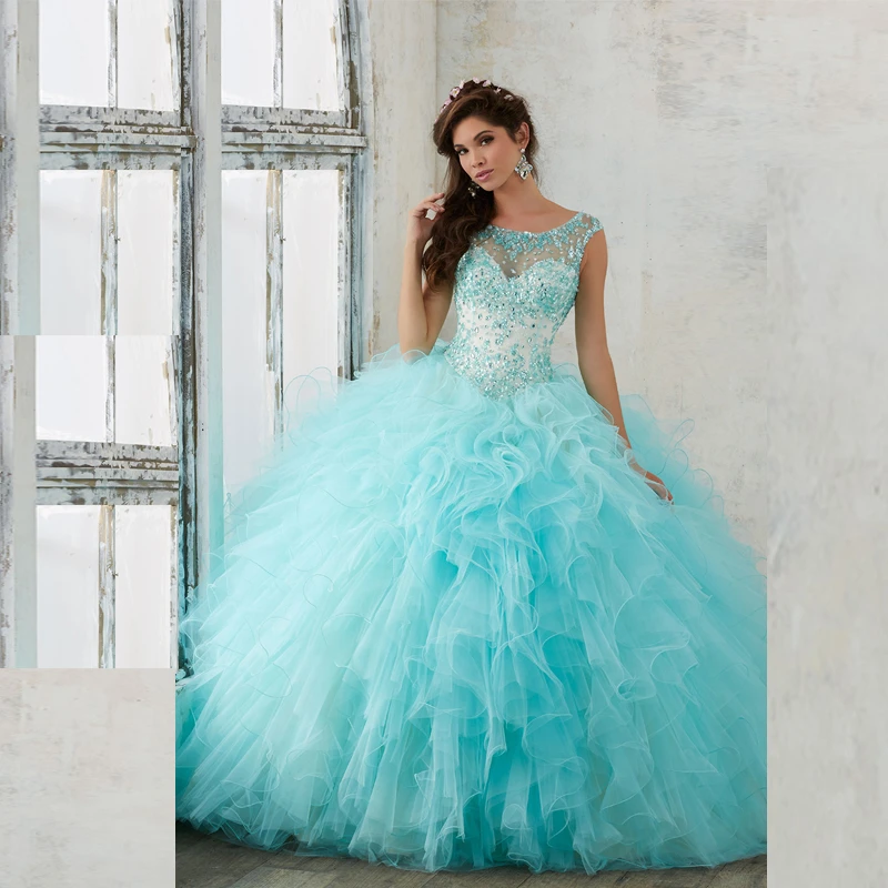 2017 nova azul coral quinceanera vestidos colher pescoço frisado tule vestidos de 15 sweet 16 masquerade vestido q27|masquerade gowns|coral quinceanera dressesquinceanera dresses - AliExpress