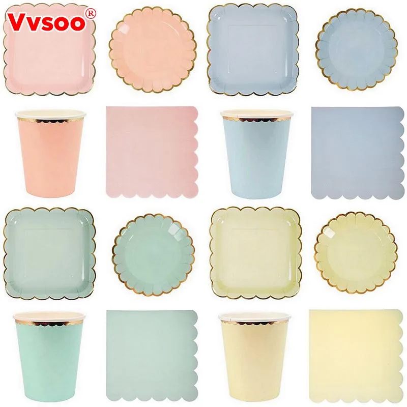 

Vvsoo 8pcs Candy Color Dinner Paper Plates Party Supply Foil Scalloped Pastel Plates with Foil Party Supplies Tableware Birthday