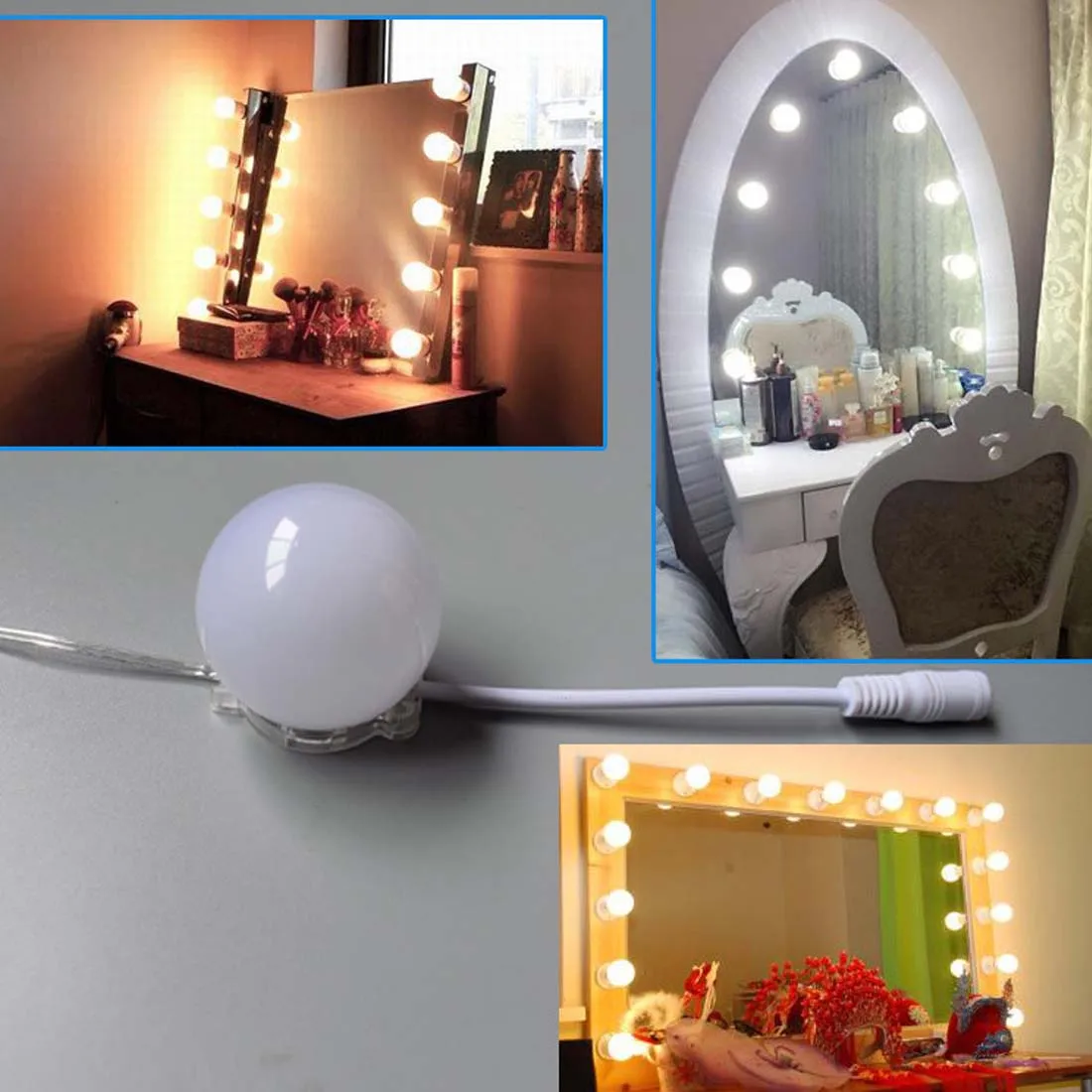 Makeup Mirror LED Light Bulbs Adjustable Brightness Lights Kit USB