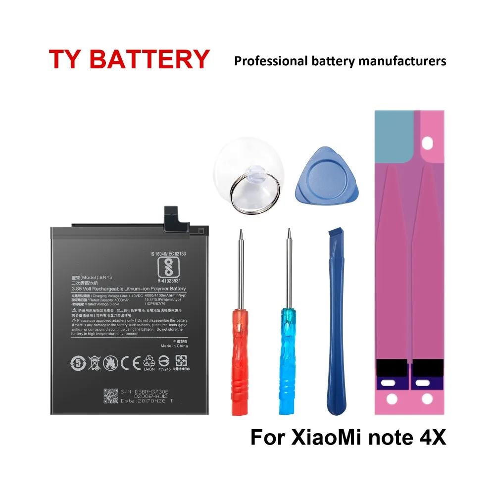 TYBattery For xiaomi redmi note4x 4000mAh High Real Capacity built in ...