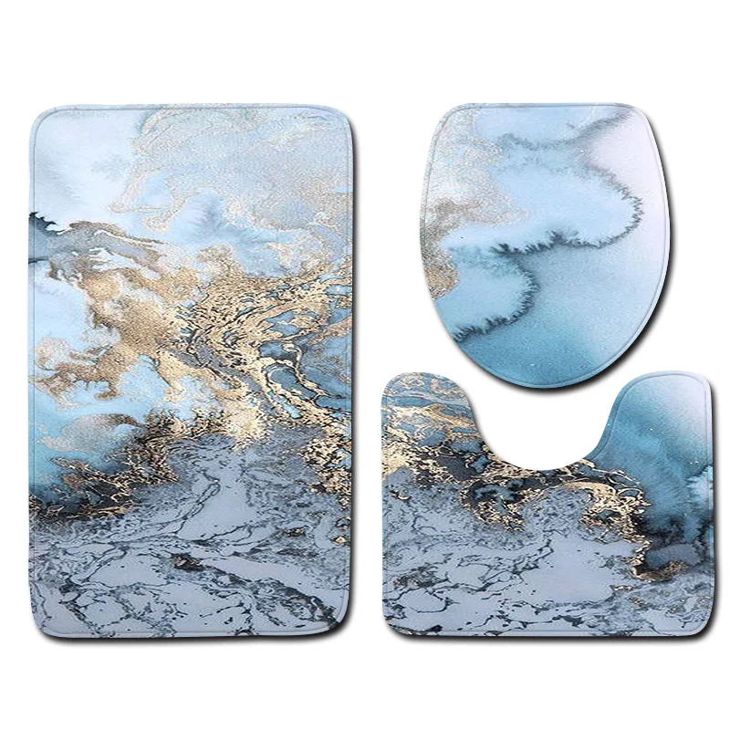 

Fleece 3pcs Bath Mats Marble Toilet Mat Set for Home Decor Bathroom Carpet Anti Slip Bath Rugs Toilet Seat Cover Blanket Sets