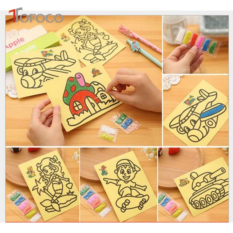 

TOFOCO 2pcs/ Set 12.5 * 17 cm Color Drawing Sand Painting For Kid's Funny Toys Random Cartoon Paint Learning Educational Toys