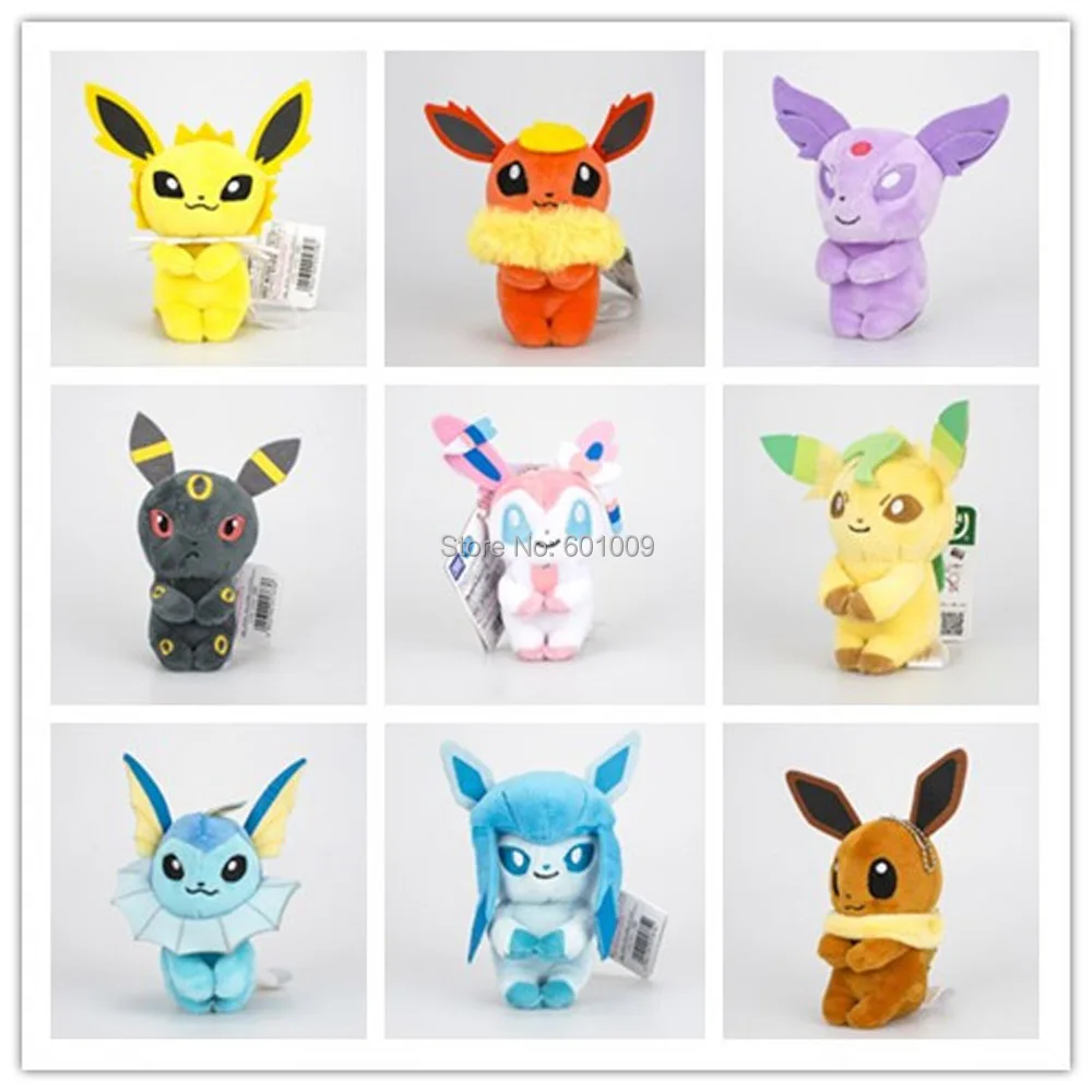 9 шт. Sylveon Eevee Umbreon Vaporeon Flareon Jolteon Espeon Leafeon Glaceon сидящий 10 см плюшевый брелок в розницу