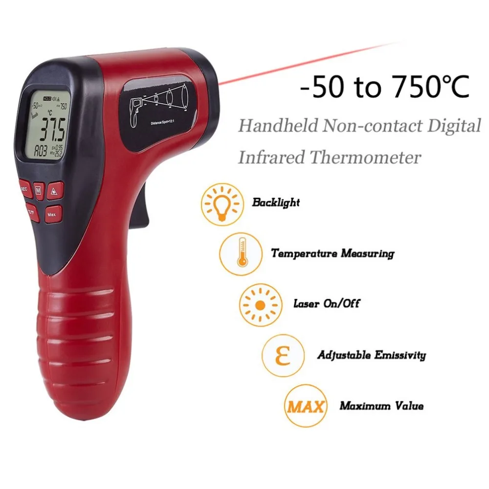 Цифровой инфракрасный термометр ИК Бесконтактный лазерный температура тестер пистолет C/F Регулируемый ручной метр