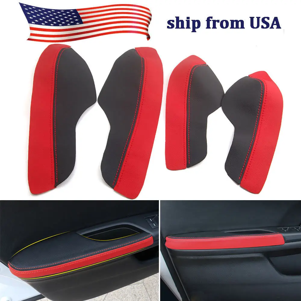4pcs For Honda 10th Civic 2016 2017 Car Door Armrest PU Leather Surface