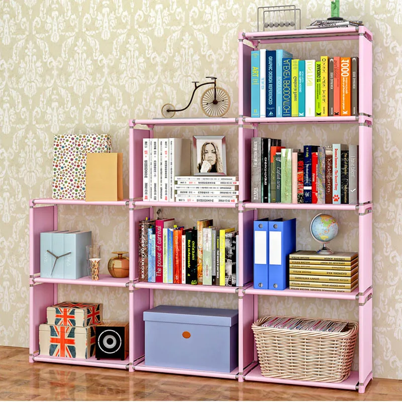 Simple multi-story bookcase free to assemble Non-woven stainless steel multipurpose shelves Removable shelves Home furniture