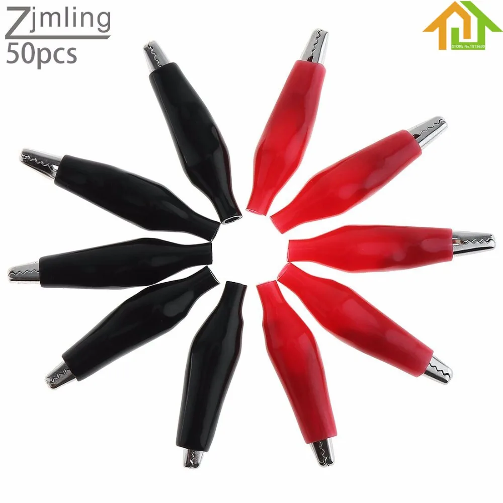 

50pcs Silicone Boot Testing Probe Meter 35mm Metal Alligator Clip Crocodile Electrical Clamp