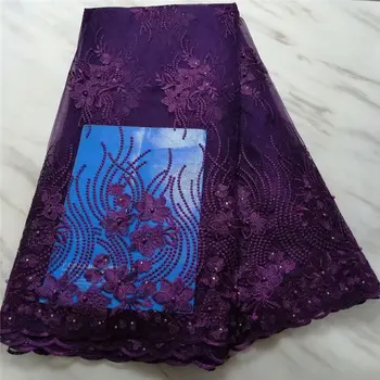 

African Lace Fabric High Quality French Net Lace Fabric With beaded/Rhinestones Nigerian tulle Lace Fabric For Wedding dress