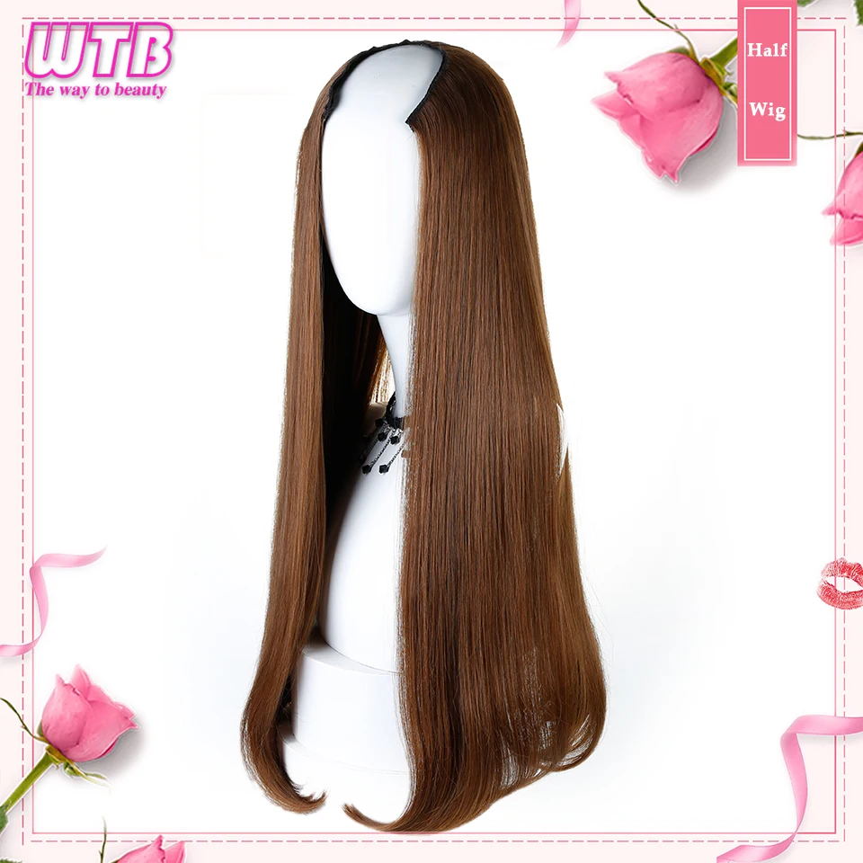 

WTB Long Straight U Shaped Half Wig for Women Party Heat Resistant Synthetic U Shape Hair Wigs for Daily Use