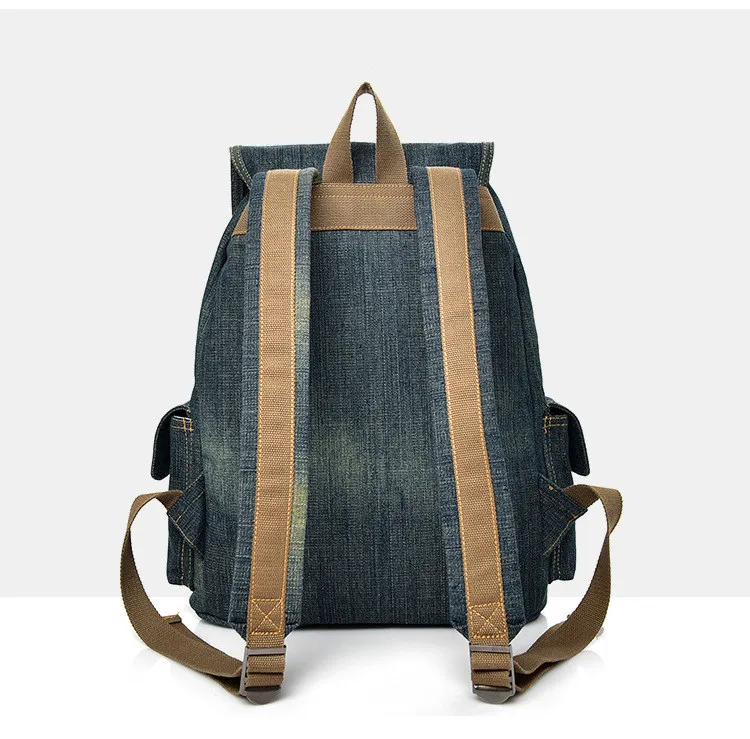 Micom Vintage Denim Backpack Women Mens Backpacks for Travelling School Bags For Teenagers Girls Large Capacity Drawstring Belts (19)