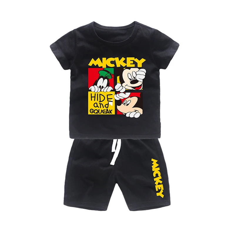 Новая летняя футболка с Микки Маусом для мальчиков+ спортивные шорты хлопковая куртка детская спортивная одежда с героями мультфильмов