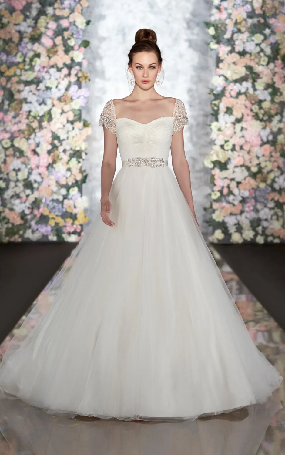 Soft Tulle Wedding Dress Sweetheart Neckline Cap Sleeves Princess Soft Tulle Wedding Dress Sweetheart Neckline Cap Sleeves Princess Silhouette Belt Flowy A Line Skirt Diamante Beading In Dresses From Weddings