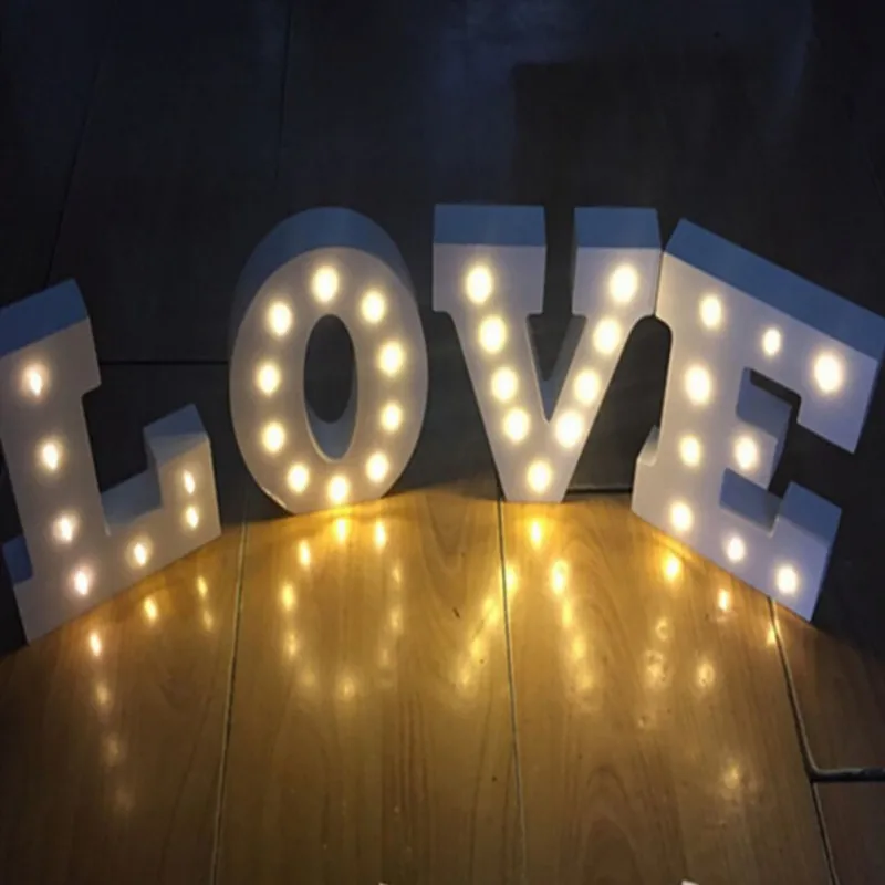 

White Wooden Letter LED Marquee Love Sign Alphabet Light Indoor Wall Decoration Light Up Night Light For Valentine's Day