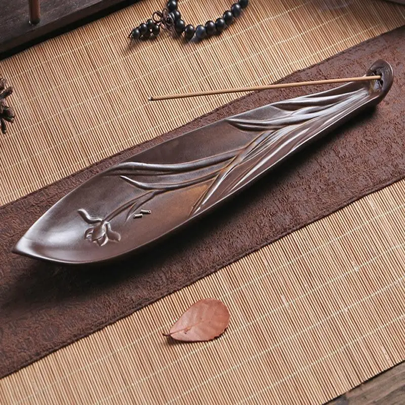 

Elegant Lotus Carving Leaf Shape Incense Stick Holder Aromatherapy Plate Wierook Houder Smoke Waterfall Home Ceramic Censer