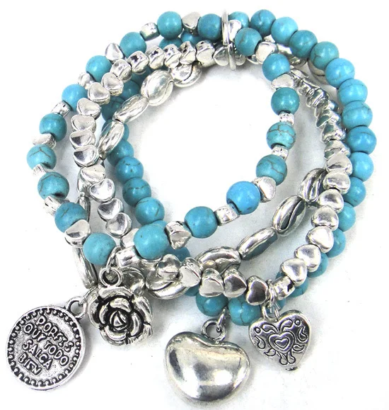 

Free shipping Fashion metal cute heart beads bracelet beads with rose flower,heart &gift charm women elastic bracelet