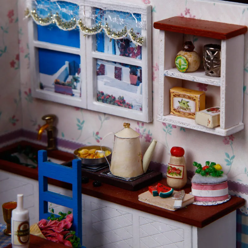3D Wooden Doll Houses DIY Warm Coffee Time Miniature Dollhouse Furniture Kit Toys Kids Handmade Educational Toy Gift (6)