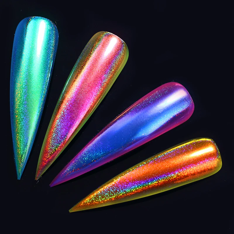  0.1g/0.2g Peacock Chameleon Laser Mirror Nail Powder Holographic Nail Art Chrome Pigment Dust Glitt