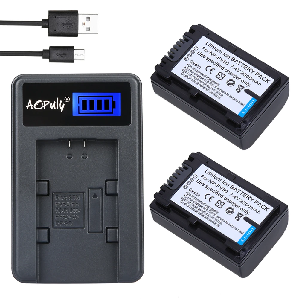 2 шт. Аккумулятор для камеры NP FV50 + ЖК-USB зарядное устройство SONY HDR CX390 290E PJ510 820E 790E 660E