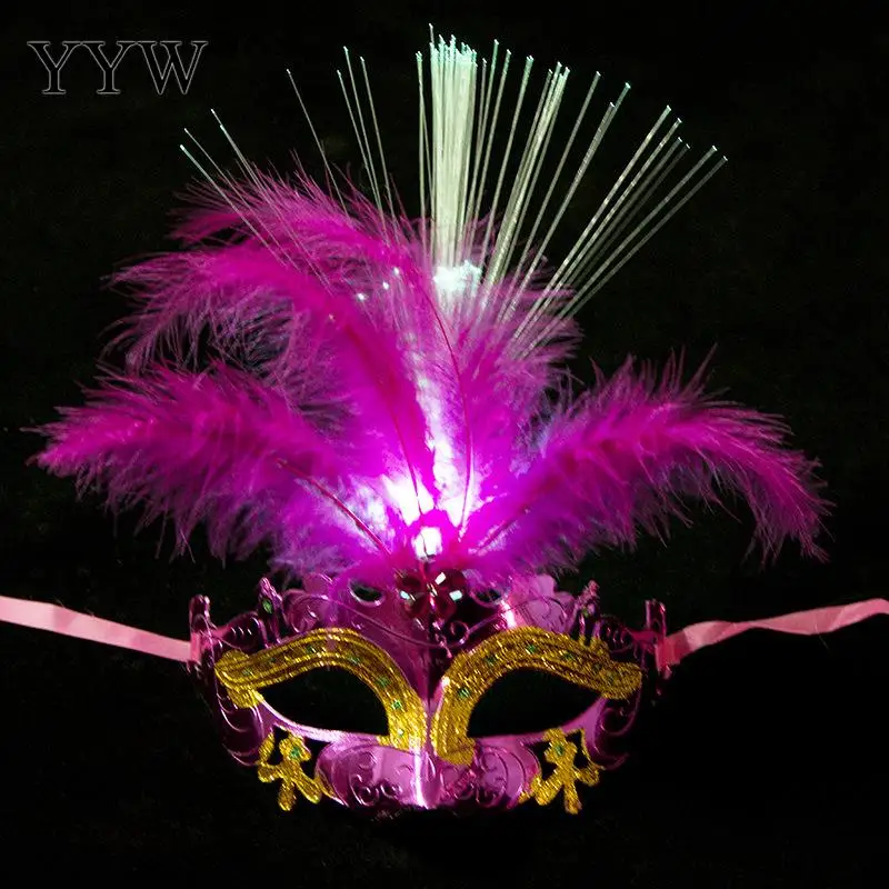 Sexy Venetian Mask Woman Costume Sexy Masquerade Masks With Led Light Venice Feather Flower Cosplay Carnival Party Performance - Цвет: rose