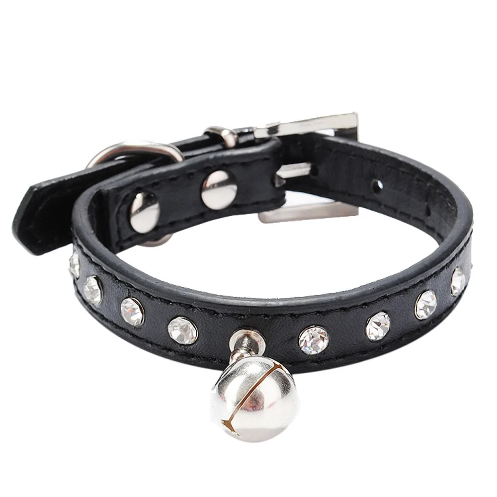 1PC Adjustable Dog Collar Bling Crystal With Small Bell Puppy Cat