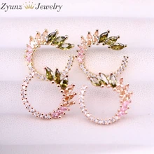 10 пар, 18 мм, круг цвет золотой цветок серьги Изящные cz микро проложить серьги-гвоздики кристалл серьги тонкой работы