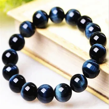 

14mm Natural Blue Tiger's Eyes Gem Stone Stretch Bracelet For Women Men Powerful Big Round Bead Bracelet