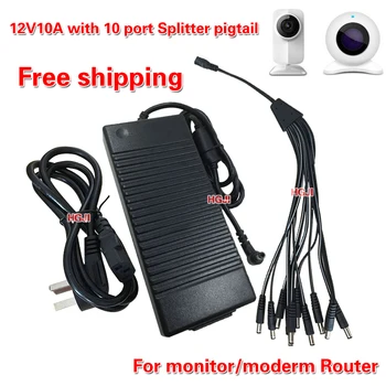 

DC12V10A Adapter Power Adapter with 10 Port Splitter Pigtail 1 to10 port power adapter AC DC12v10a power supply Free shipping