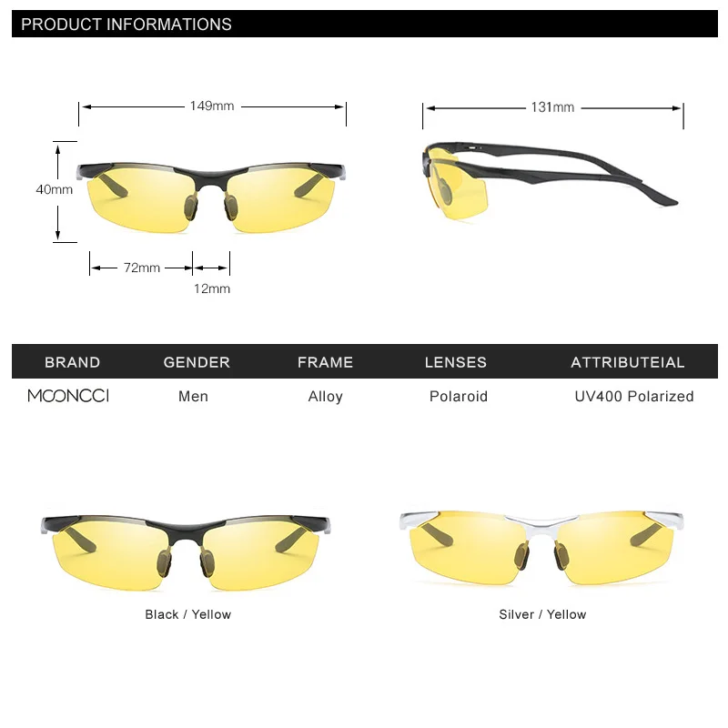 MOONCCI HD очки ночного видения облегченный алюминий желтые солнцезащитные очки мужские Поляризованные различимые ночью очки для вождения Oculos Gafas