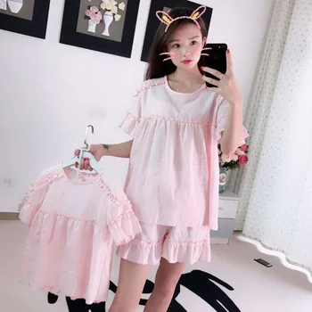 

Mother Daughter Pajamas Home Wear Mommy and Me Dresses Clothes Brand 100% Cotton 2018 Summer Short Sleeve Shirts+shorts