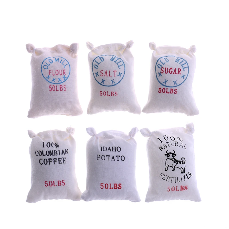 

1/12 Dollhouse Miniature Kitchen Food 6 Bags of Sugar Flour Salt Potato for Kids Children Pretend Play Toys Garden Decor