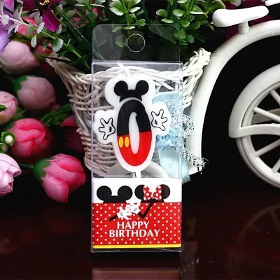 HOT Birthday Number 0-9 Candles Cartoon Mickey Minnie Mouse Happy Birthday Candle Cake Cupcake Topper Party Decoration Supplies