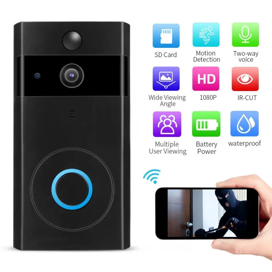 

1080P Smart Wireless Visual Doorbell PIR Motion Detection Video Intercom Door Bell