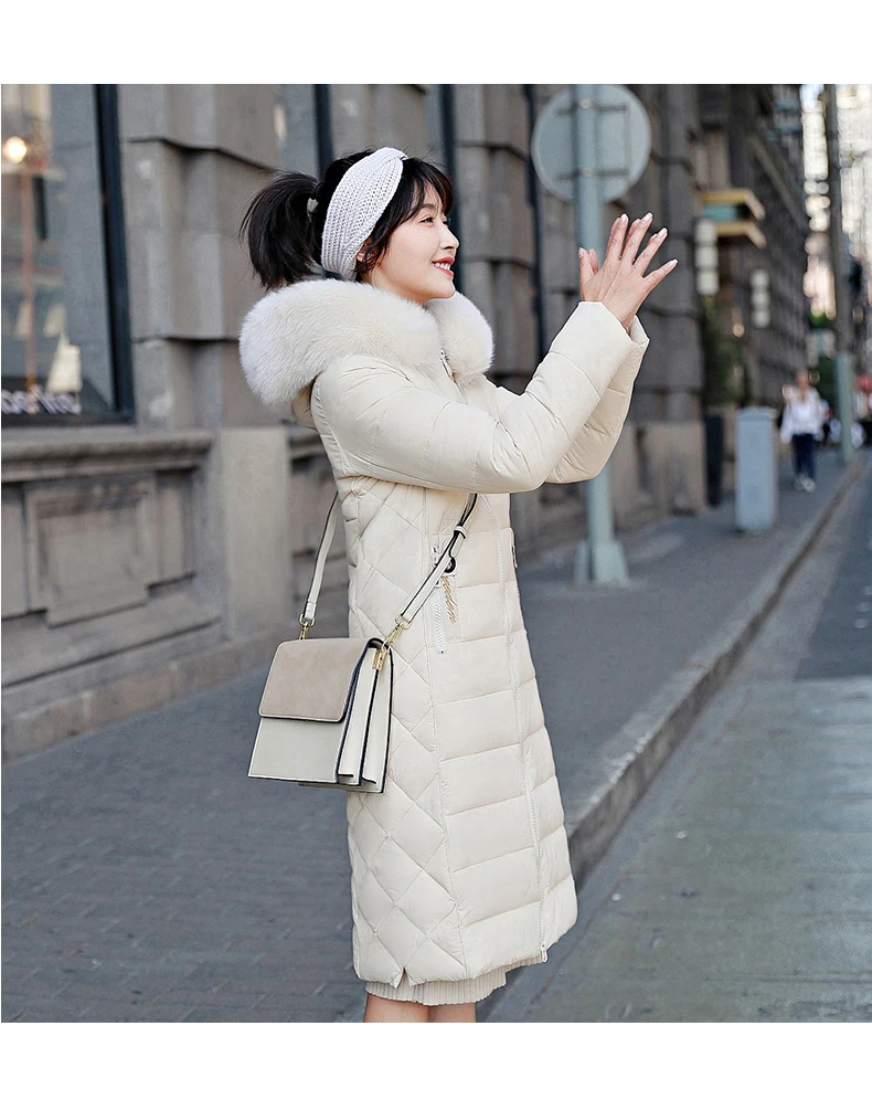 Теплая куртка-пуховик женская зимняя парка женское хлопковое Стеганое пальто размера плюс длинный меховой воротник тонкая верхняя одежда зимняя одежда Okd491