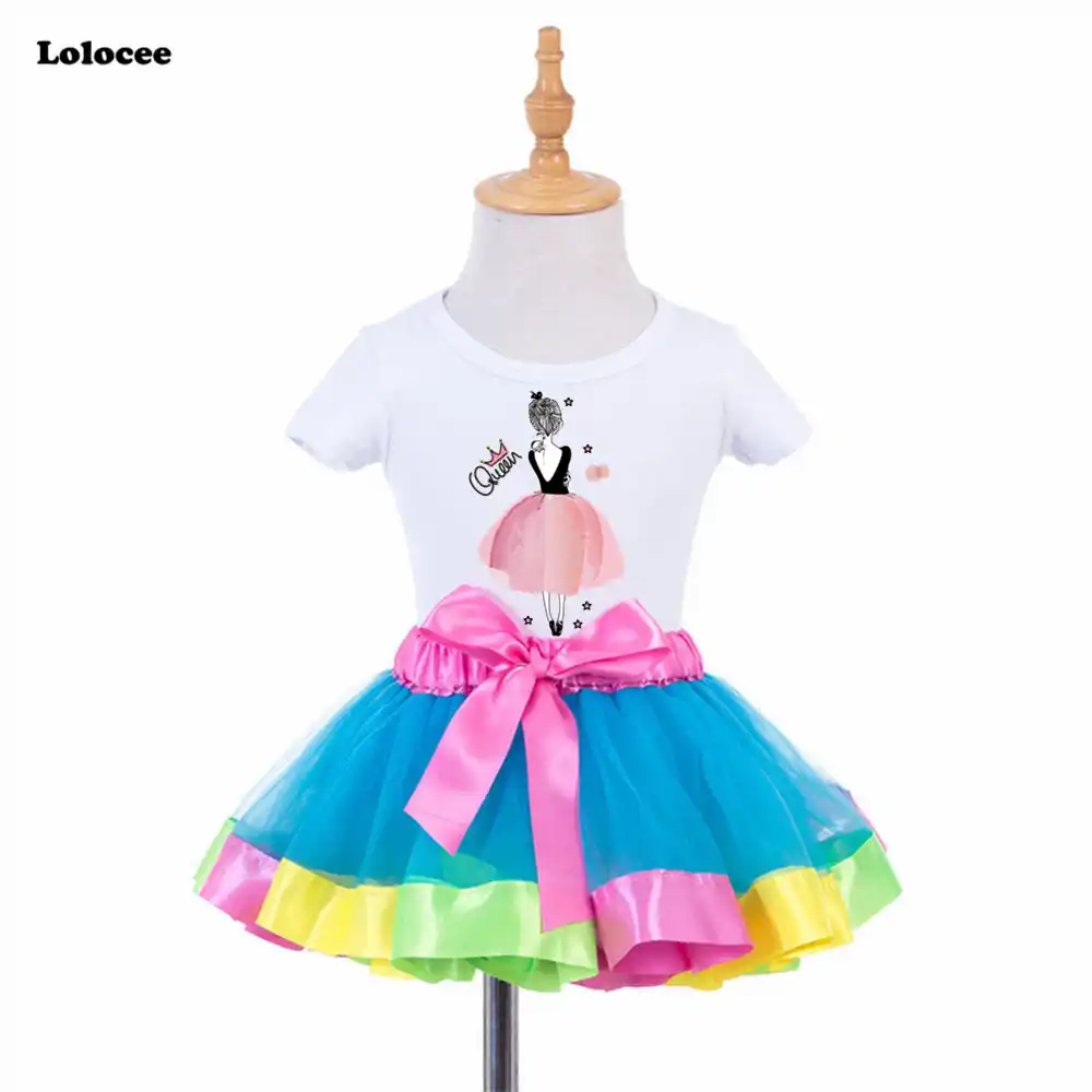 Girls Colorful Ballerina Dance Outdoor Rainbow Tutu Skirt And Ballet Girl Print Cotton T Shirt Set Summer Party Outfit 3 10t - tutu skirt roblox