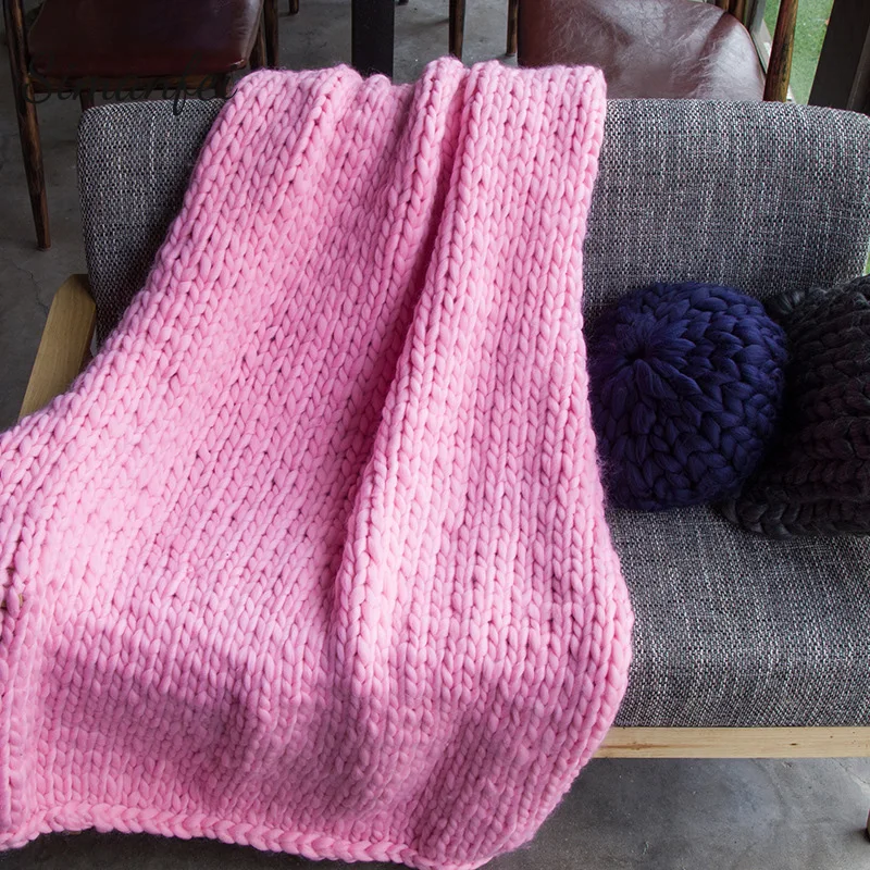 

Simanfei 2019 Winter Warm Handmade Thick Blanket Chunky Knitted Blankets for Sofa Cover Throw Blanket