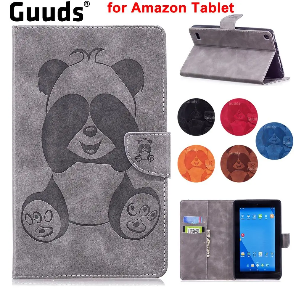 

Guuds for Amazon Fire HD 8 10 Kindle 7 2015 2017 Leather Case Lovely Panda Embossing 3D Flip Cover for Amazon Kindle Voyage