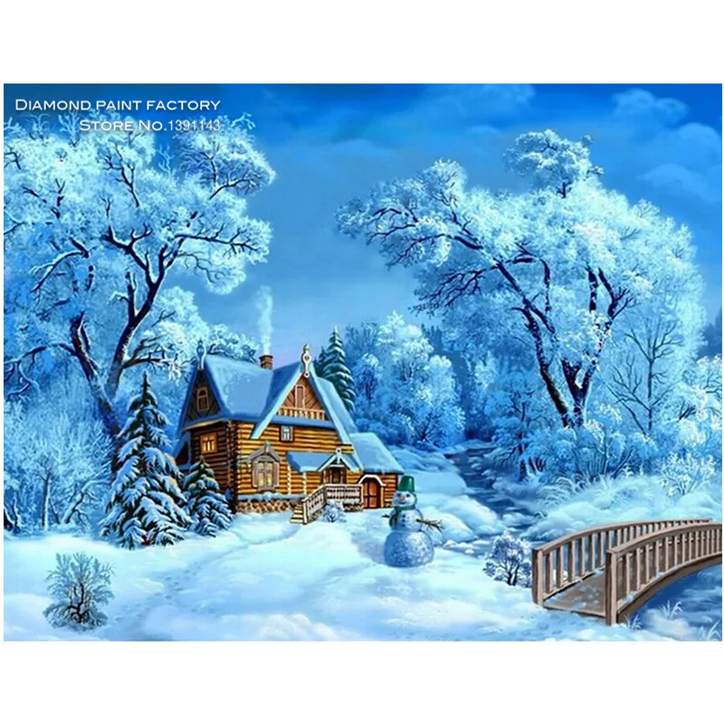

Hot sale diy 3d Diamond Painting Cross Stitch Snow house Full Diamond Embroidery Pattern Mosaic Resin Home decoration painting