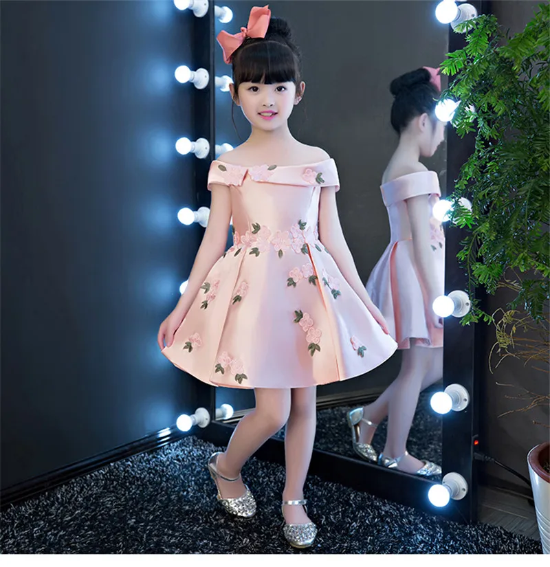 Новое корейское милое платье принцессы розового и голубого цветов для девочек детское платье с цветами для свадьбы, дня рождения платье для конкурса