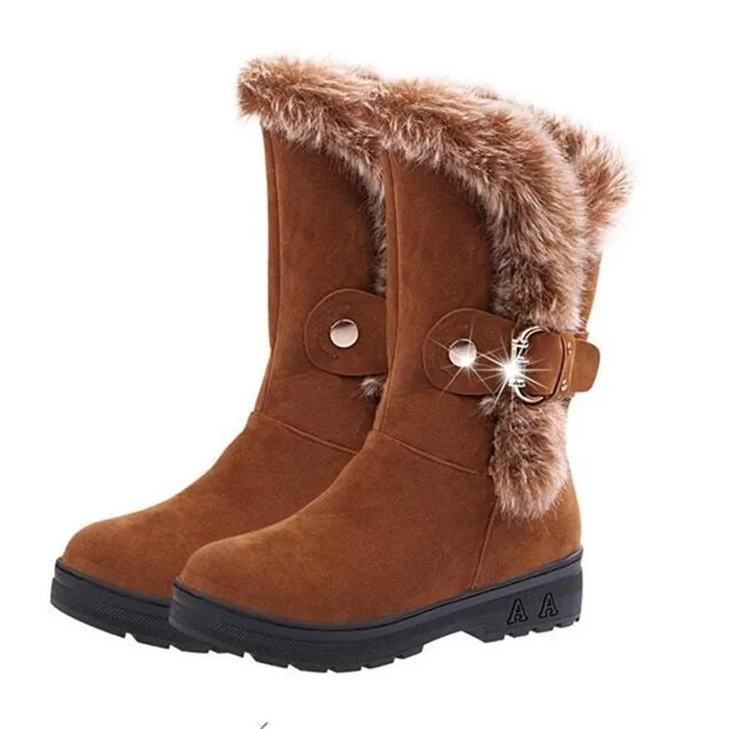 MXHY Bigs Children Boots Thick Warm Women Cotton-Padded Suede Buckle Girls Snow Boots kids Young female student Boots