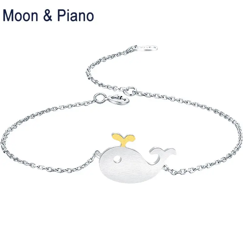 

Moon & Piano Jewelry 925 Sterling Silver Whale Bracelet Romantic Gift for Woman Girl Cute Little Fish Fine Jewelry 2018 New