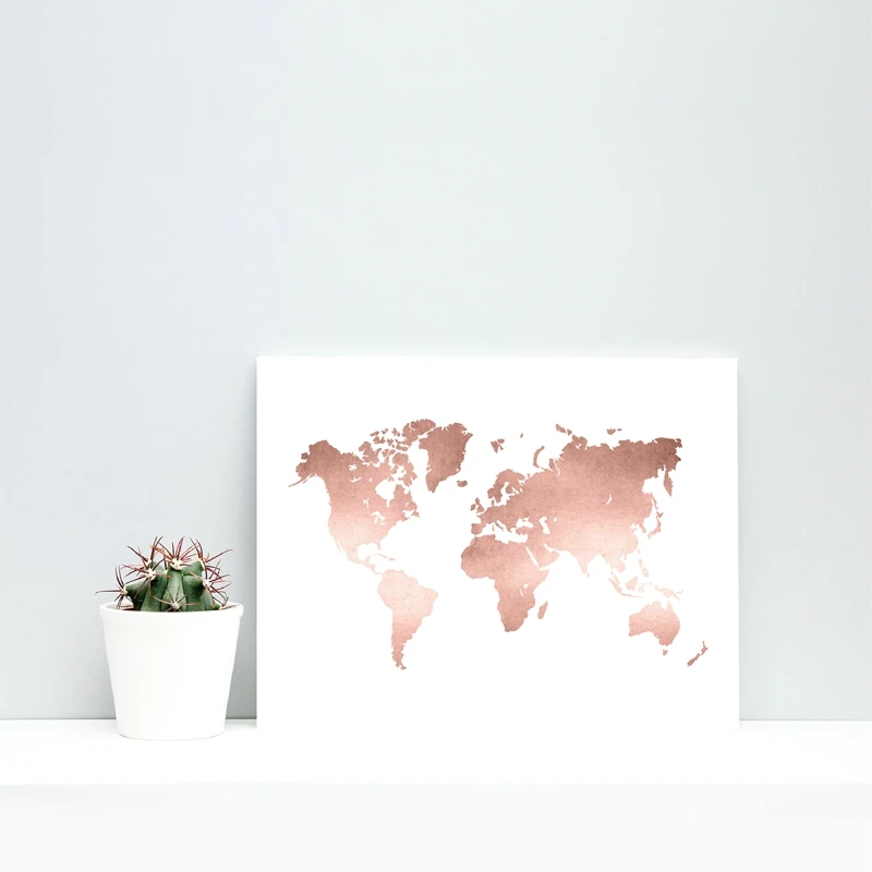 Rose Gold Map Poster Office Decor