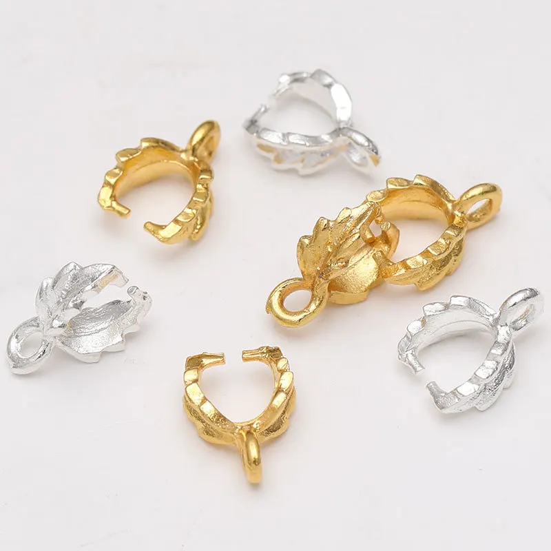 

50PCS 8*10mm Alloy Leaves Clasp Connector Buckle Gold Silver Color Water Drop Pendant Accessories Connector DIY Jewelry Findings