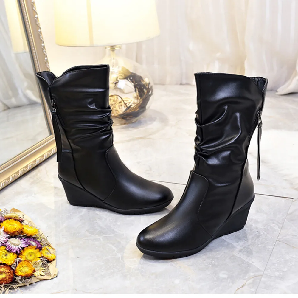 Модные ботинки высокого качества; женская обувь на платформе; zapatos mujer; ботфорты из искусственной кожи; мотоботы; Cuissardes Bottes
