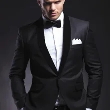 Лацкан друг жениха свадебное платье с пуговицами черный атласный шафера для мужчин на выпускной/формальный/Жених костюм пальто+ брюки+ галстук