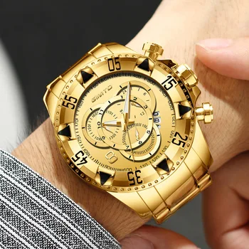 

GIMTO Luxury Brand Gold Men Watch Golden Stainless Steel Waterproof Big Dial Male Wristwatch Japan Quartz Business Clock Gift