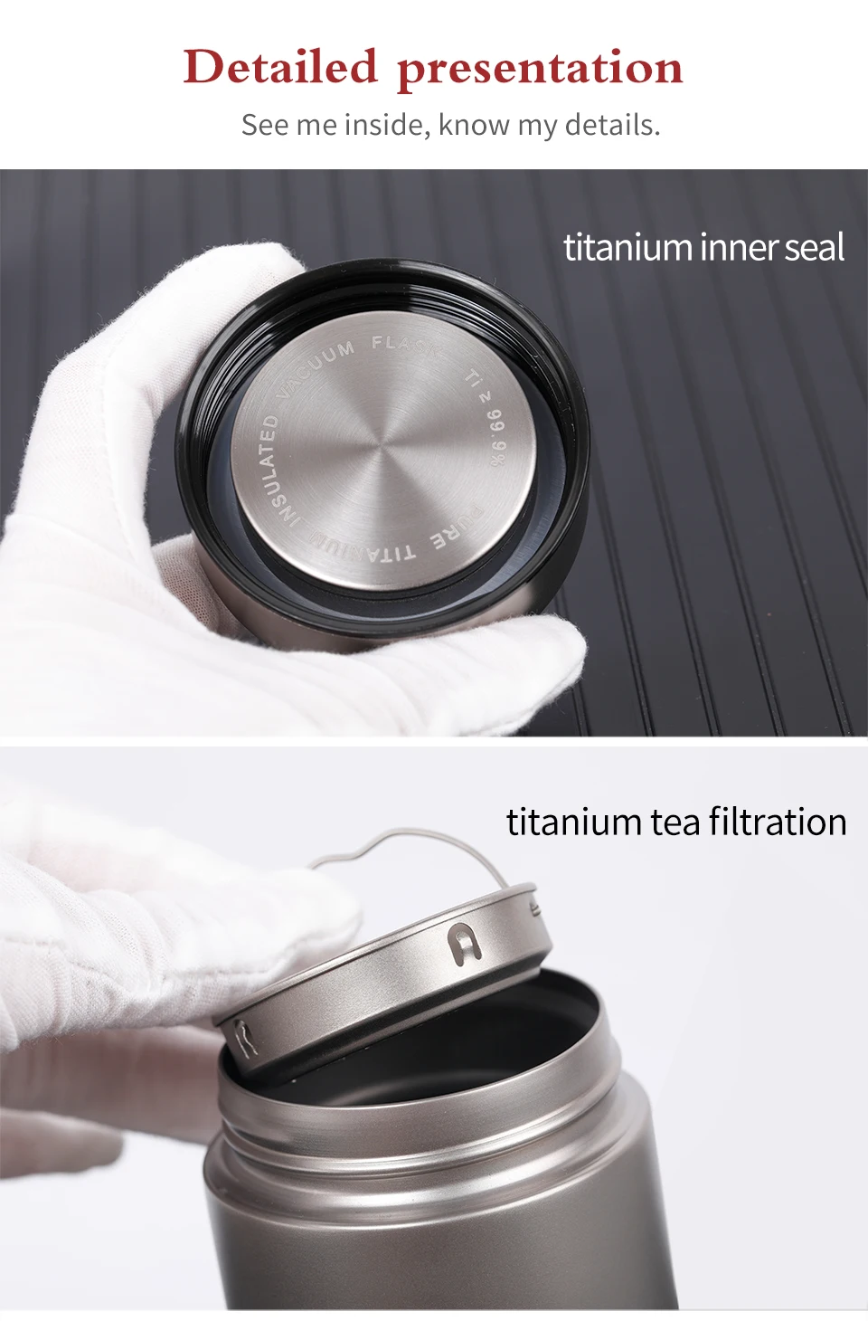 Термос Titunium с двойными стенками, Вакуумная бутылка с чайным фильтром, посуда для напитков, 400 мл, чашки