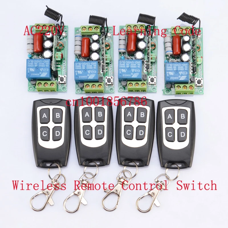 

220V 1CH Wireless Power Switch System 4 Receiver&4Transmitter Remote Controller 10A output state is adjusted 1000W