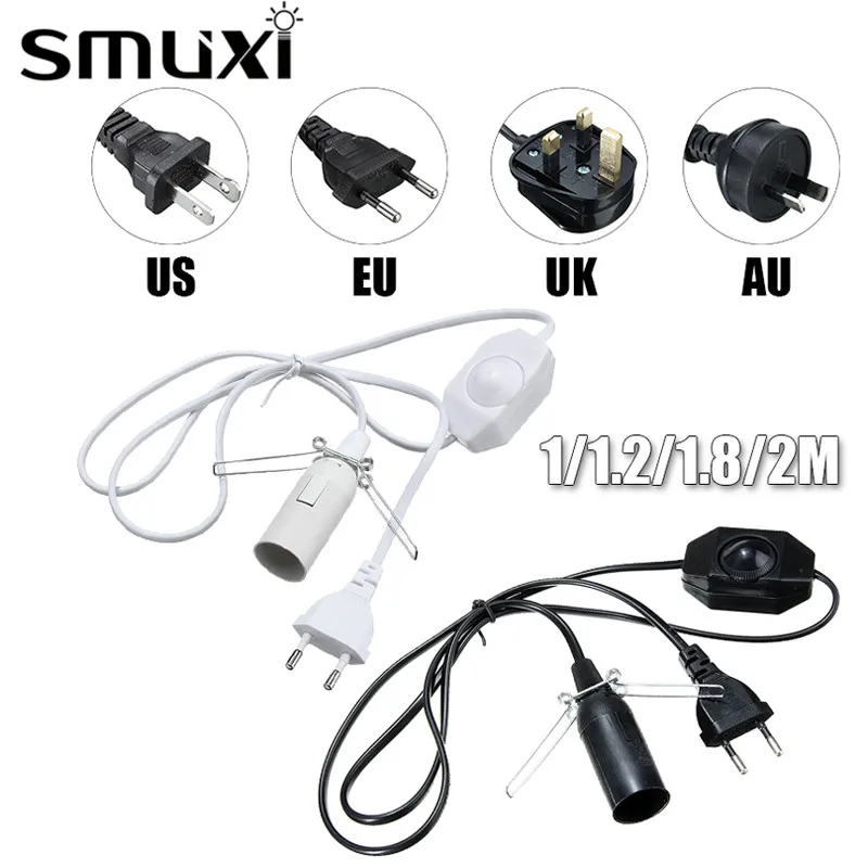 Smuxi US/EU/UK/AU вилка 1/1. 2/1. 8/2 M E14 основание светильника Электрический Мощность с диммером провод с переключателем для лампа из гималайской соли черного и белого цвета