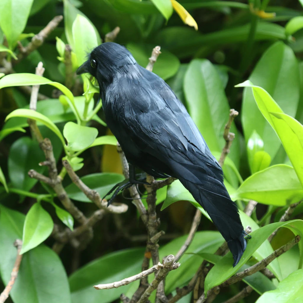 Fake Artificial Crow Bird Feathered Realistic Garden Home Decor Ornament